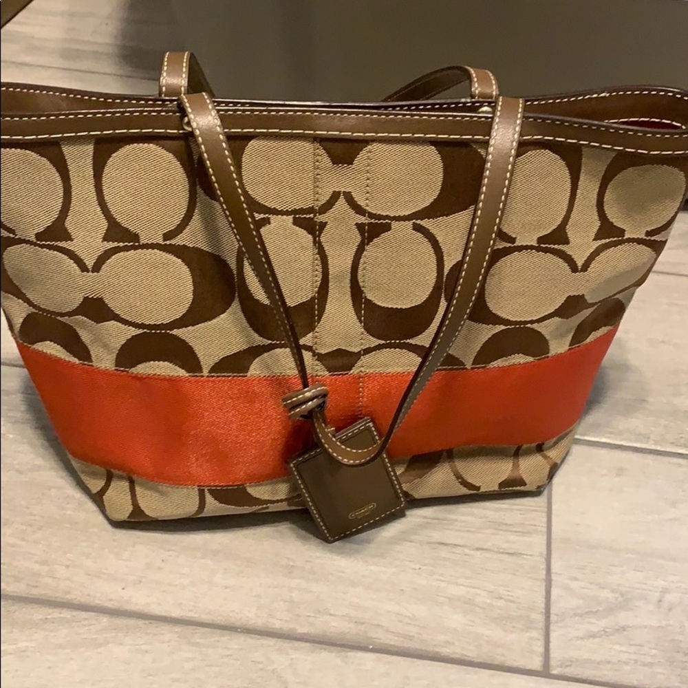 Coach orange brown handbag